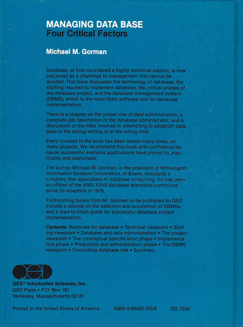 Managing Data Base: Four Critical Factors,Used