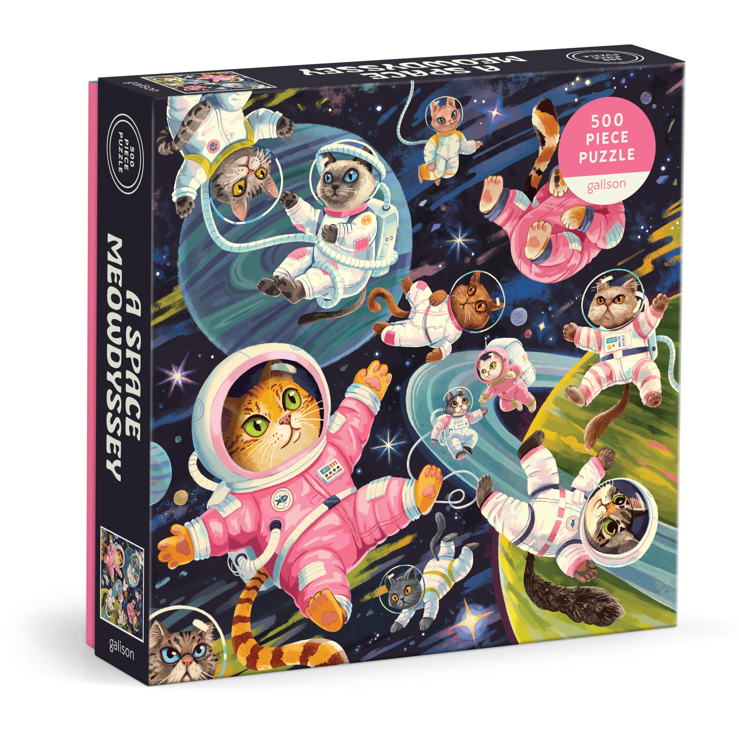 Galison Space Meowdyssey  1000 Piece Jigsaw Puzzle Featuring Beautiful Artwork Of A Cosmic Cat Filled Galaxy