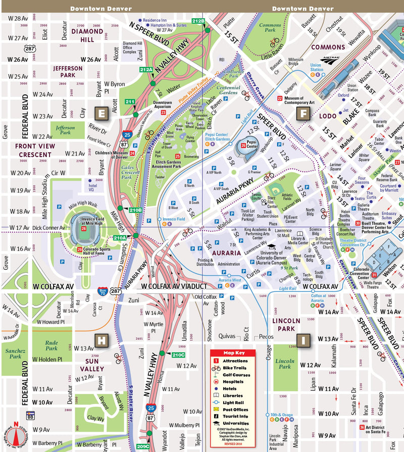 StreetSmart Denver by VanDam  Laminated pocket size Center City Street Map to Denver, CO with all attractions, sights, museums,,Used