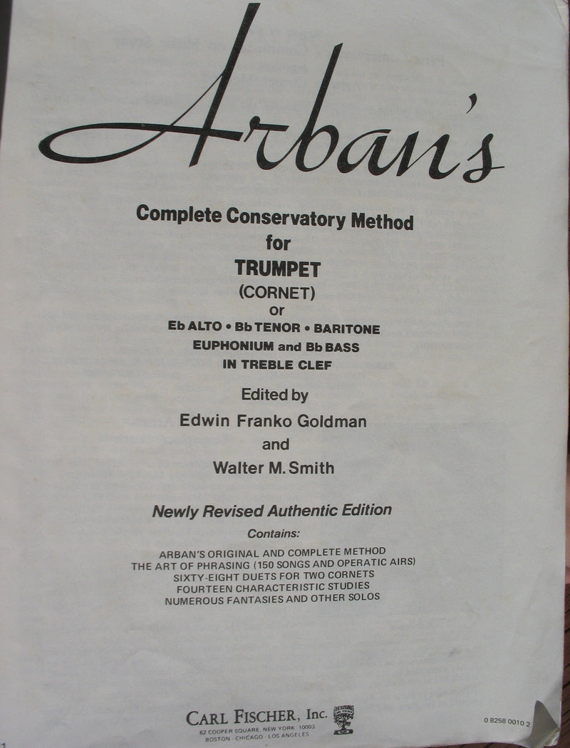 Complete Conservatory Method For Trumpet (Cornet) Or Eflat Alto, Bflat Tenor, Baritone, Euphonium & Bflat Bass In Treble Clef,New