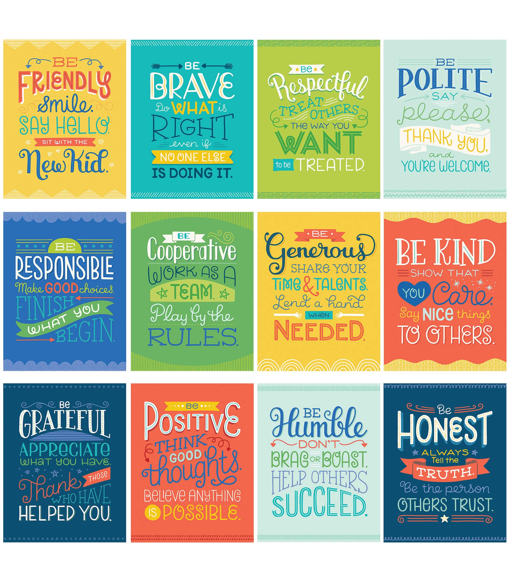 Carson Dellosa Positive Character Traits Poster, Wall Poster Set for Growth Mindset Wall Decor, and Calm Down Corner Supplies, I