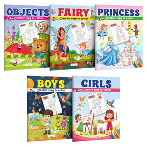 Objects, Fairy, Princess, Boys And Girl - Creative Copy To Colour Book : Preschool Coloring Book, Colour Picture Book, Coloring Book For Early Learners For Ages 3-12 | Combo Of 5 Copy Colouring Books