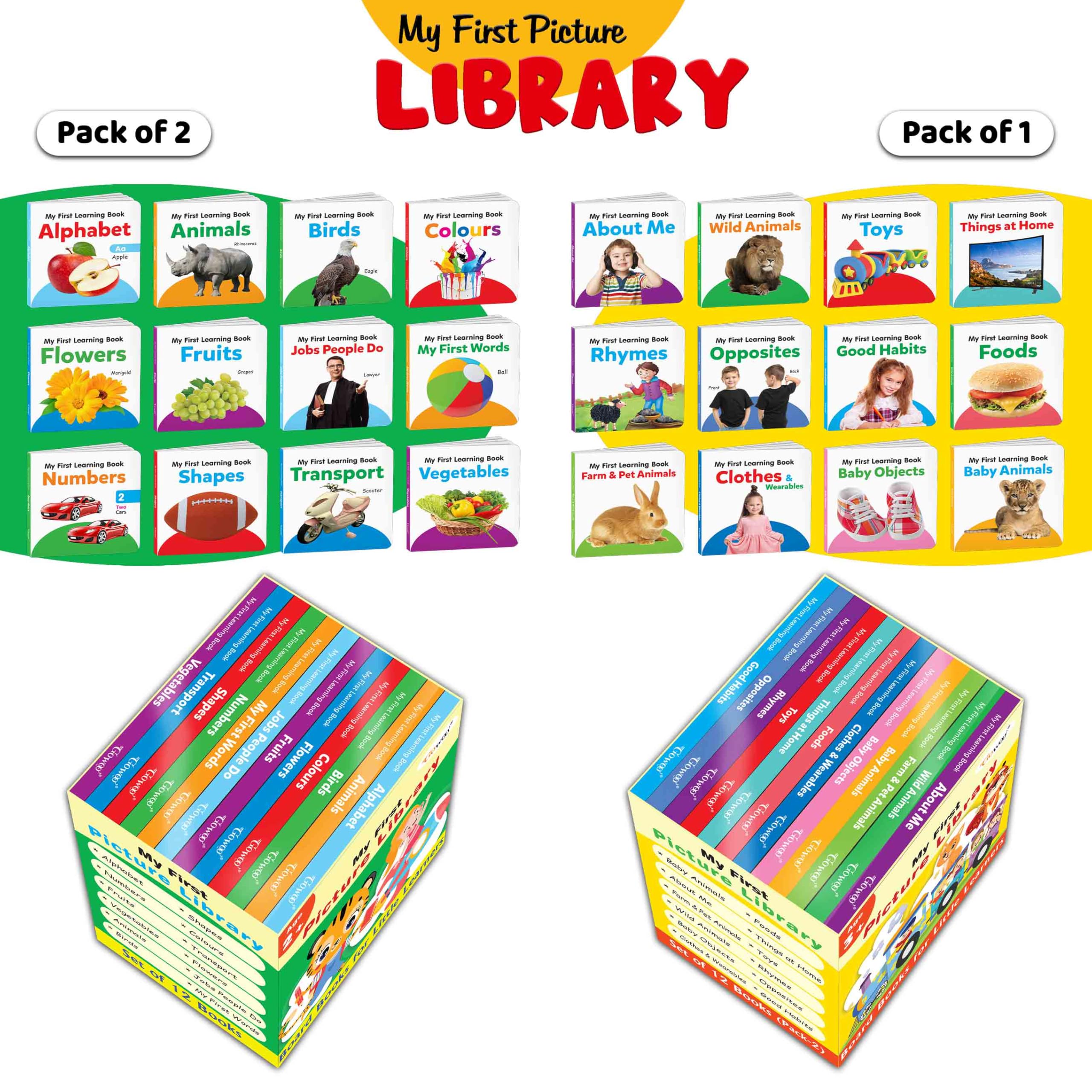 Essential Board Book Of All In One Box Set (Green And Yellow Edition) : My First Picture Library Box, Educational Picture Books For Toddlers, Collection Of 24 Board Books