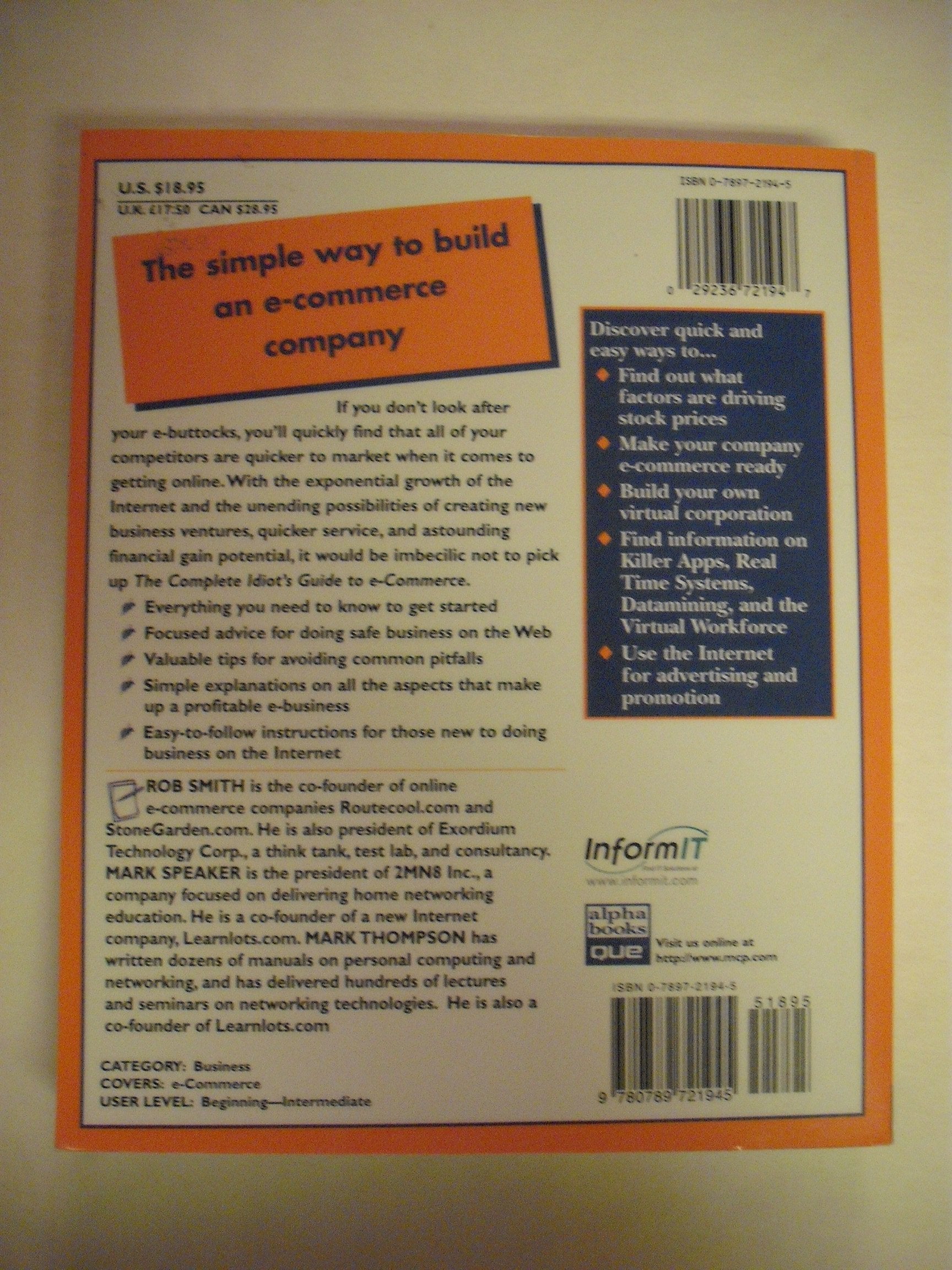 Complete Idiot's Guide to eCommerce (Complete Idiot's Guide),Used