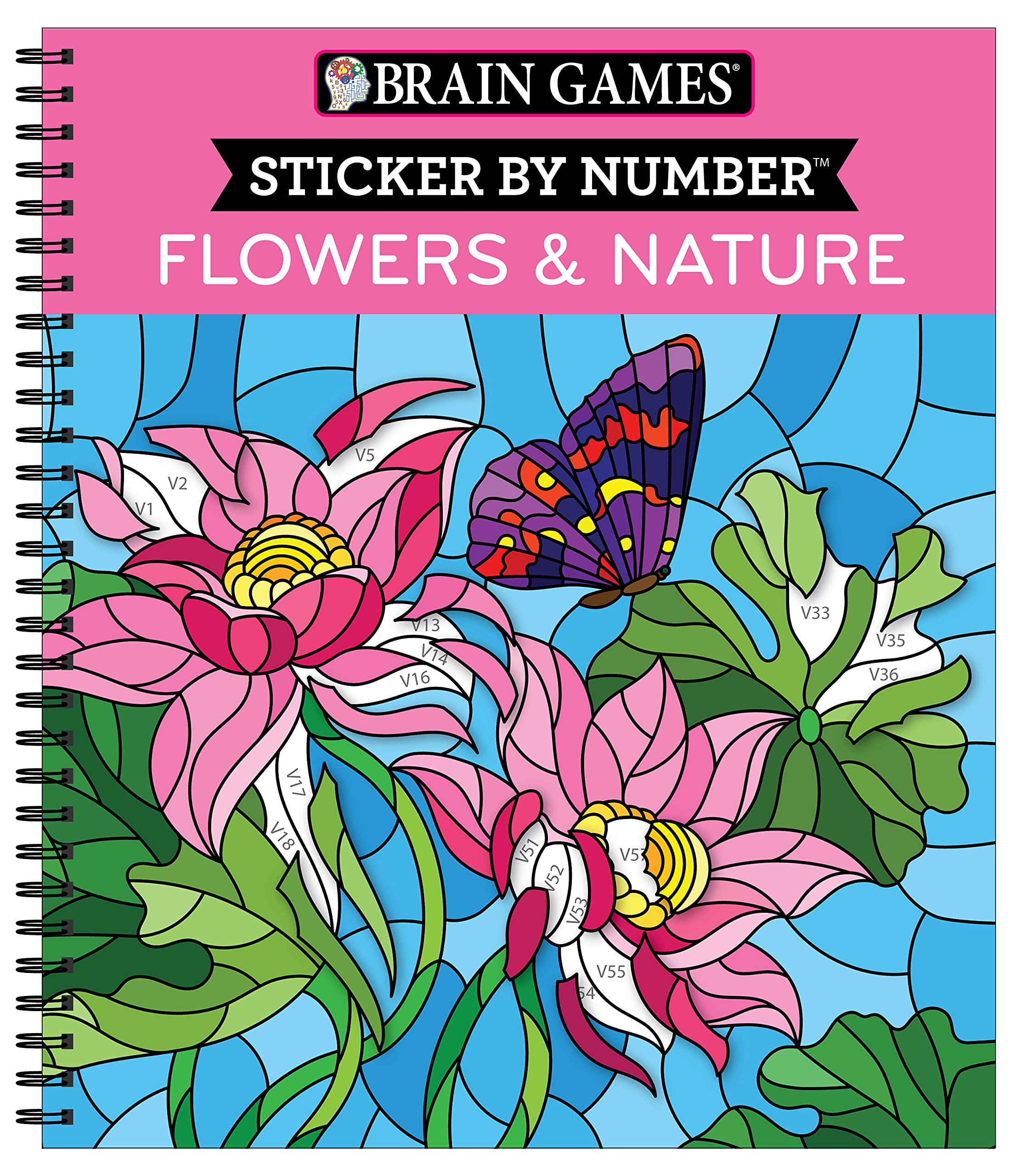 Brain Games  Sticker by Number: Flowers & Nature (28 Images to Sticker),Used