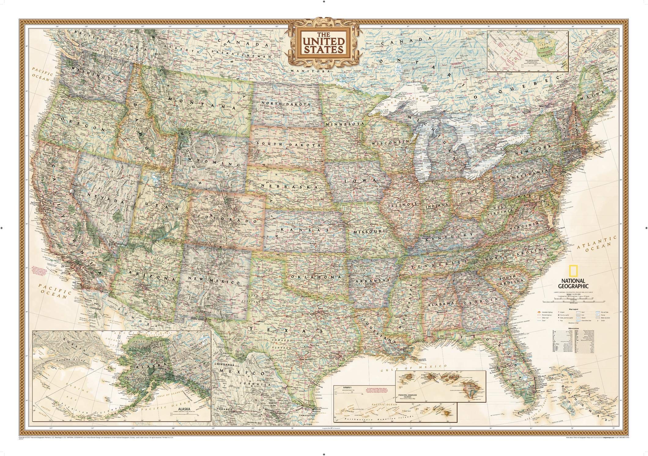 National Geographic United States Wall Map  Executive  Laminated (43.5 x 30.5 in) (National Geographic Reference Map),Used