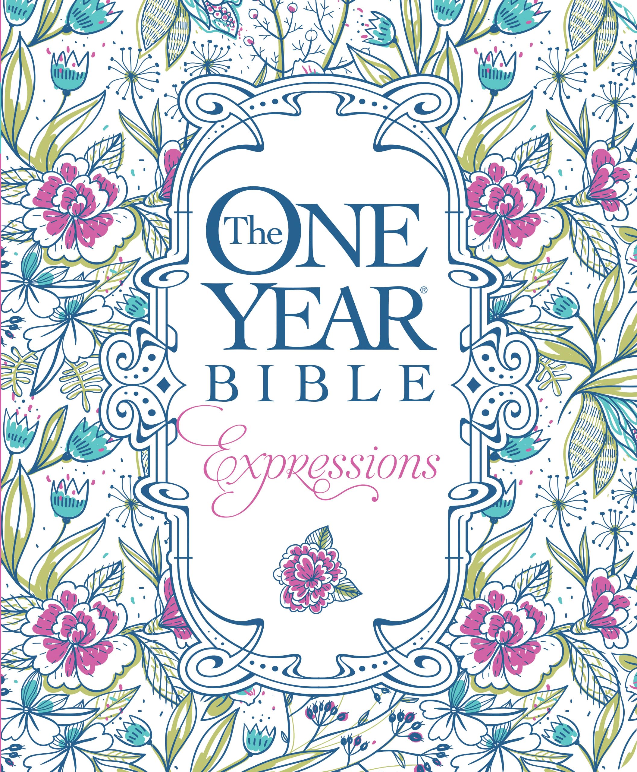 The One Year Bible Expressions NLT (Softcover, Blue Flowers),New