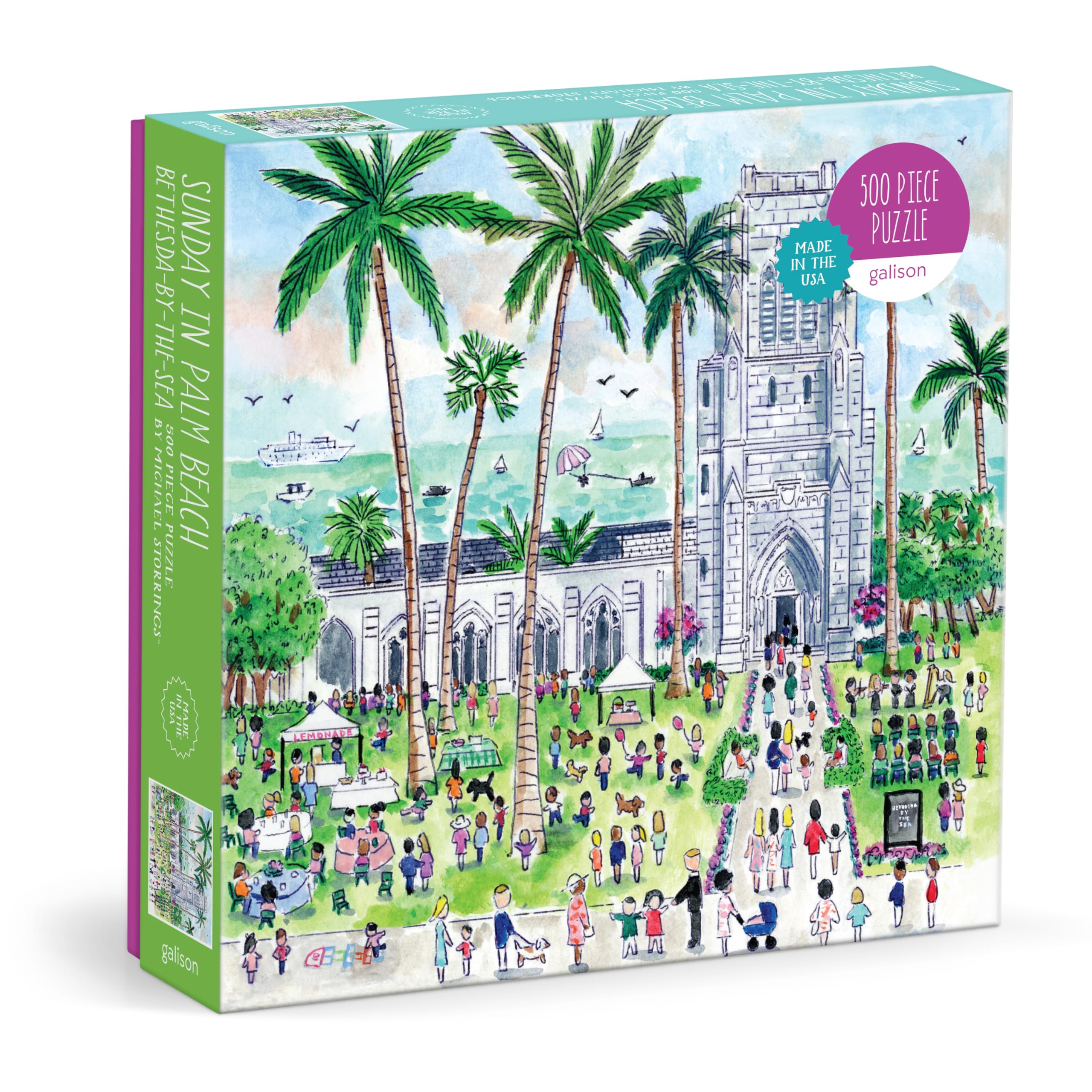 Galison Sunday Palm Beach  500 Piece Michael Storrings Jigsaw Puzzle Featuring Beautiful Artwork Of Famous Palm Beach Bethesda