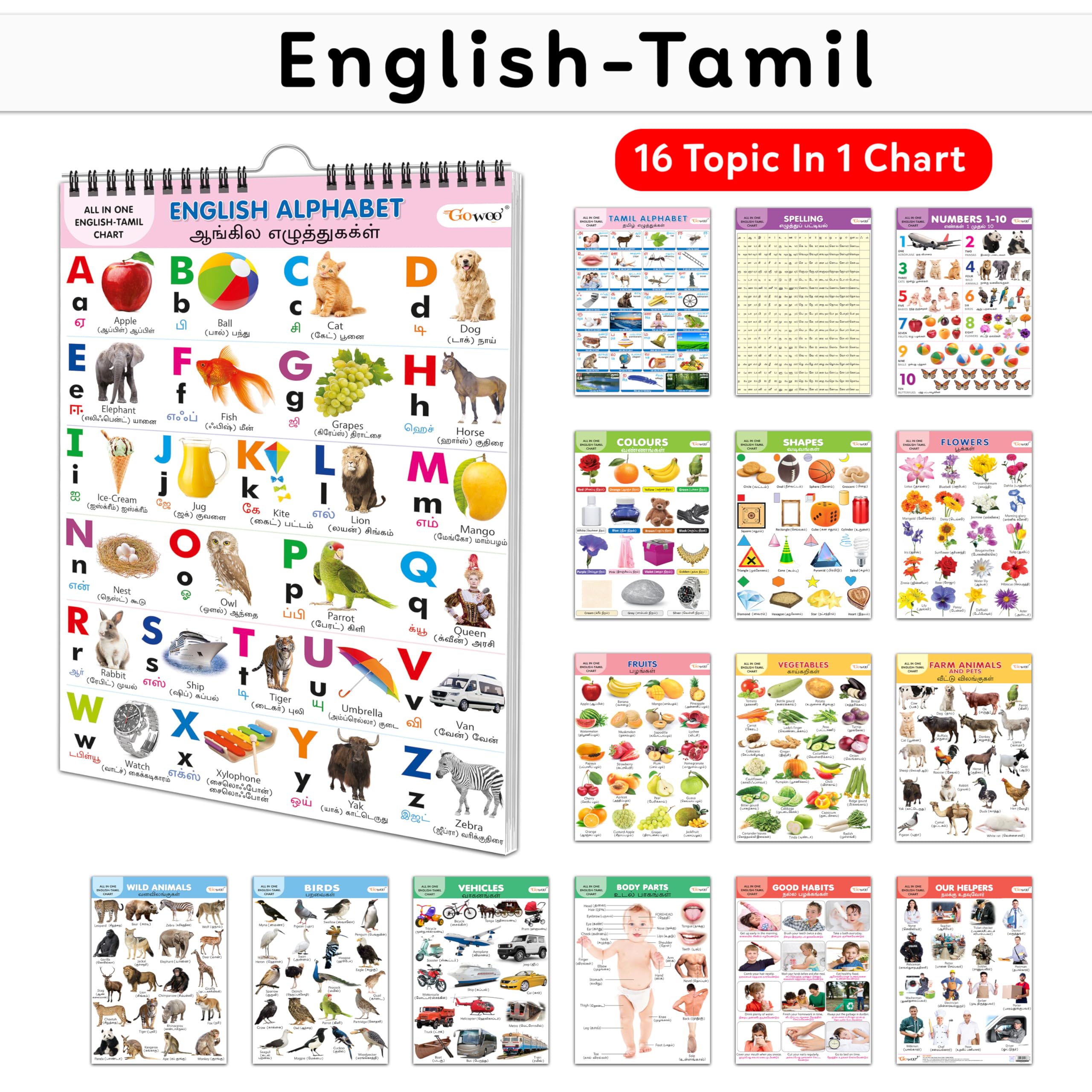 My First All In One Spiral Chart English-Tamil : Learning Chart Book For Kids, Educational Chart For Toddlers, Collection With 16 Topics, Birthday Gifts For Kids