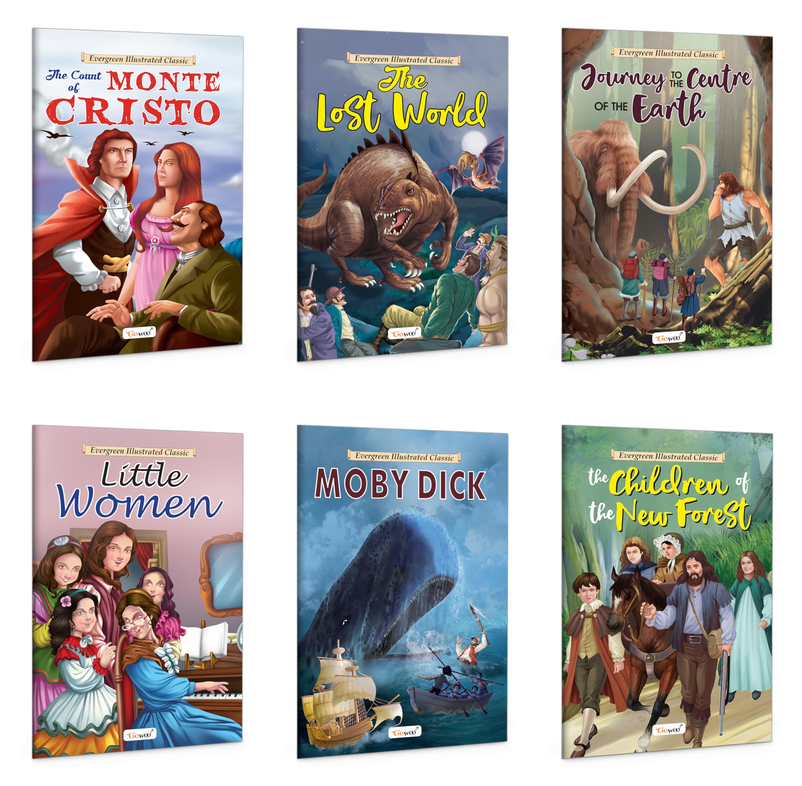 Evergreen Illustrated Classics For Kids : Journey To The Centre Of The Earth, Little Women, Moby Dick And More - Classic Story Books, Adventure Book For Children | Pack Of 6 Books