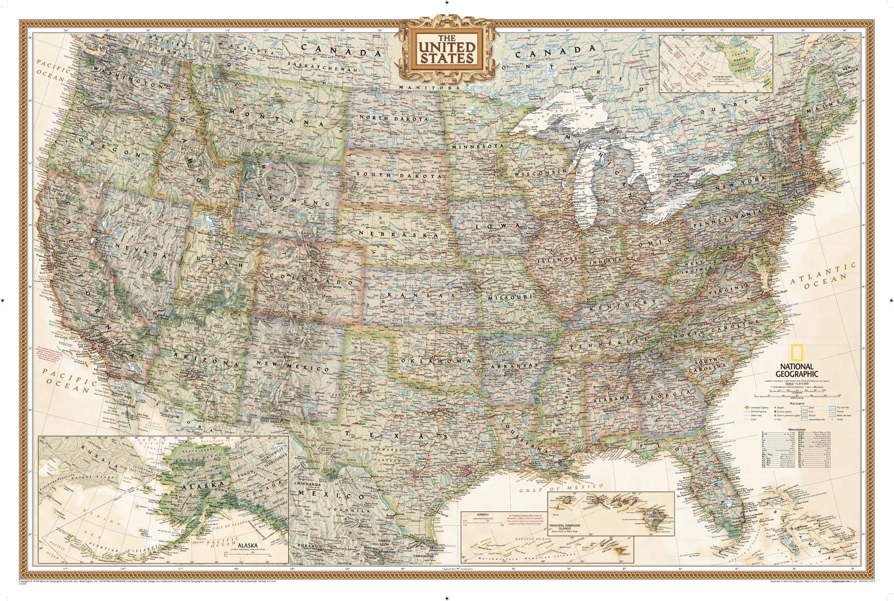 National Geographic United States Wall Map  Executive (Poster Size: 36 x 24 in) (National Geographic Reference Map),New