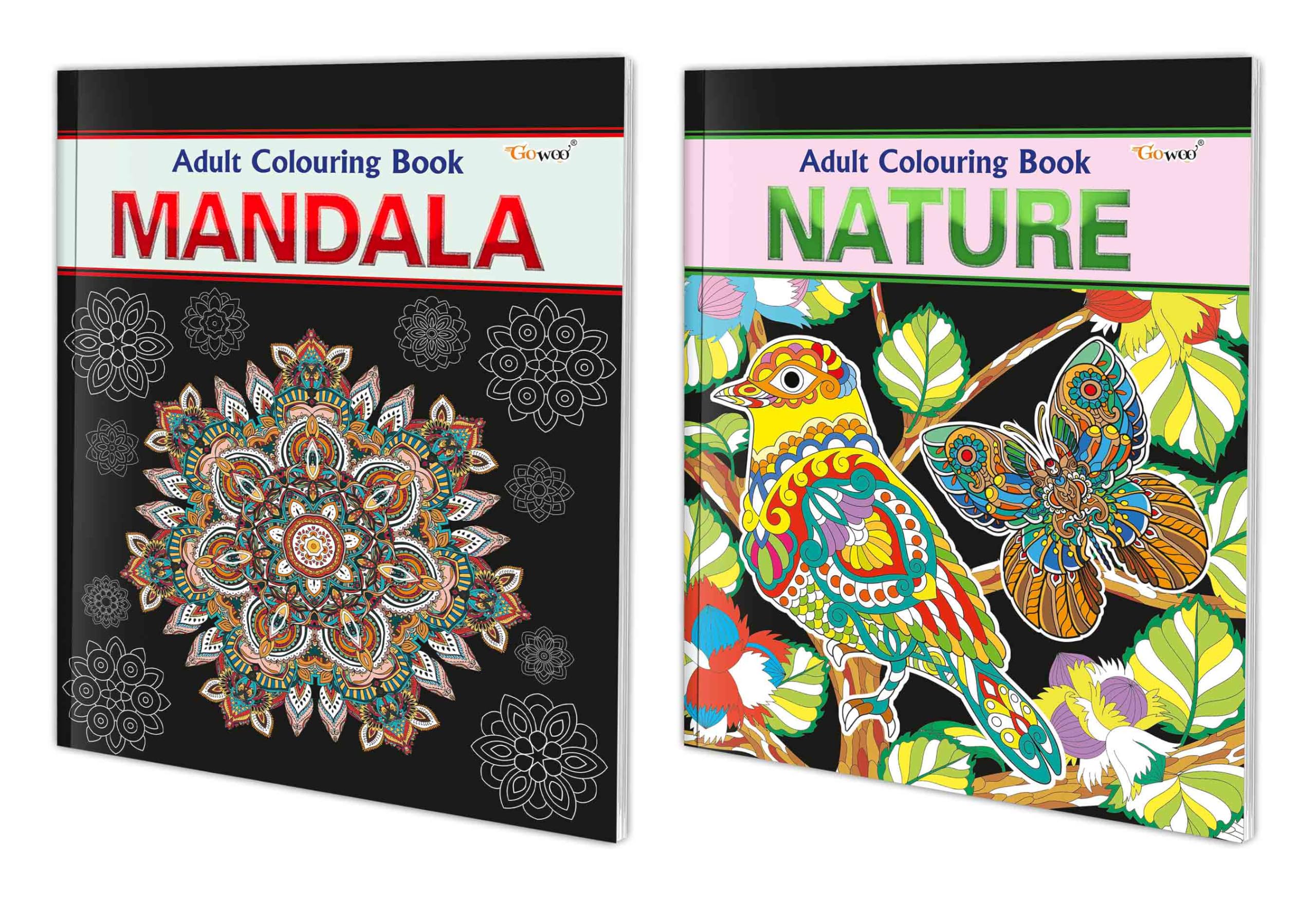 Mandala And Nature Adult Colouring Books : Art Colouring Book For Adults & Kids, Peaceful Coloring Book, Creative Coloring Fun, Creative Art Therapy Book | Pack Of 2 Adult Colouring Books