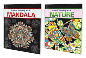Mandala And Nature Adult Colouring Books : Art Colouring Book For Adults & Kids, Peaceful Coloring Book, Creative Coloring Fun, Creative Art Therapy Book | Pack Of 2 Adult Colouring Books
