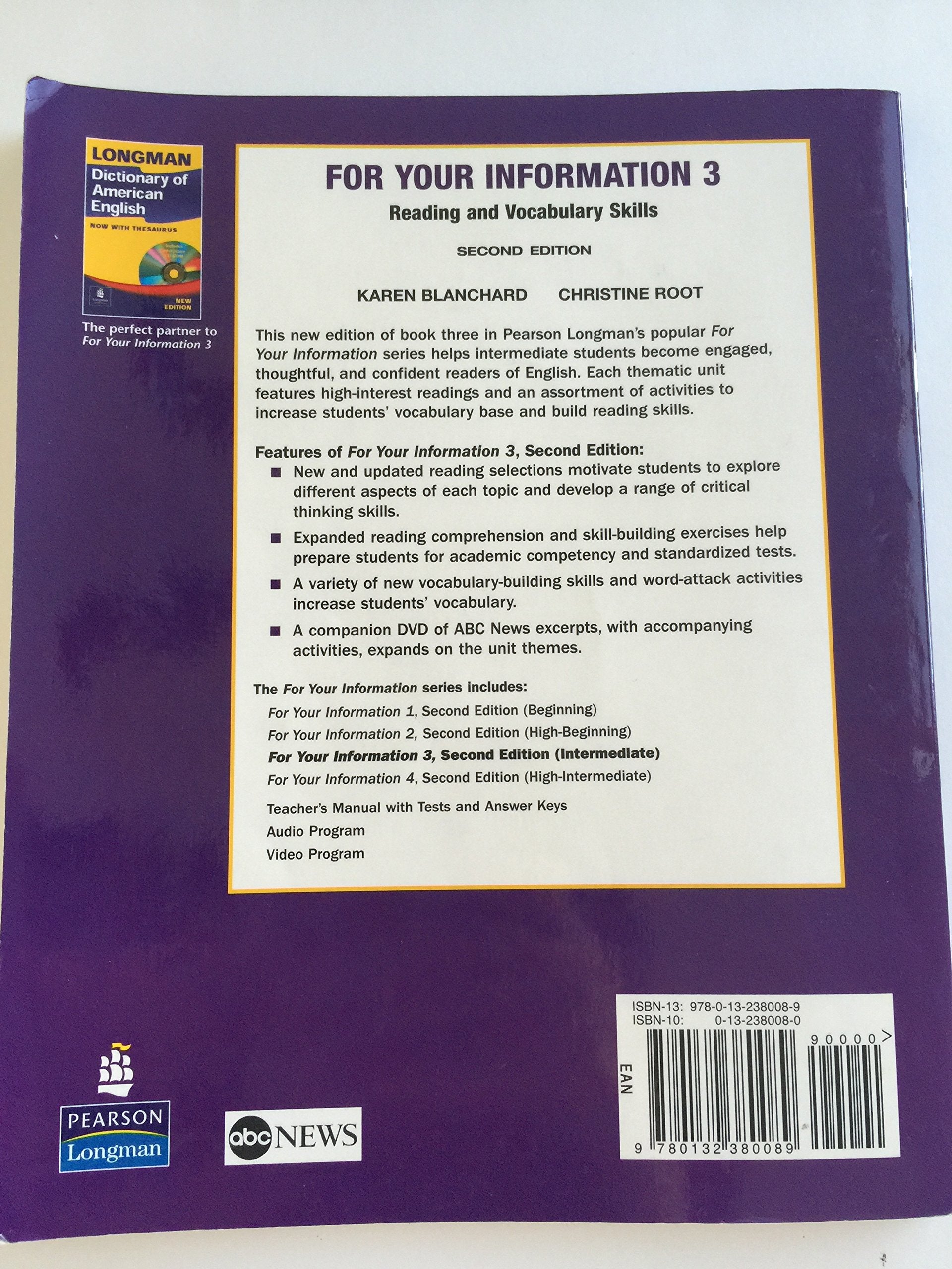 For Your Information: Reading and Vocabulary Skills, No. 3, 2nd Edition,Used