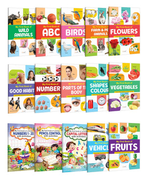 My First Book Of Abc, Numbers, Fruits And More, My First Book Of Writing Activities Books : Early Education Books, Fun Colouring Book, Kids Copy And Colour Activity Book | Pack Of 15 Books