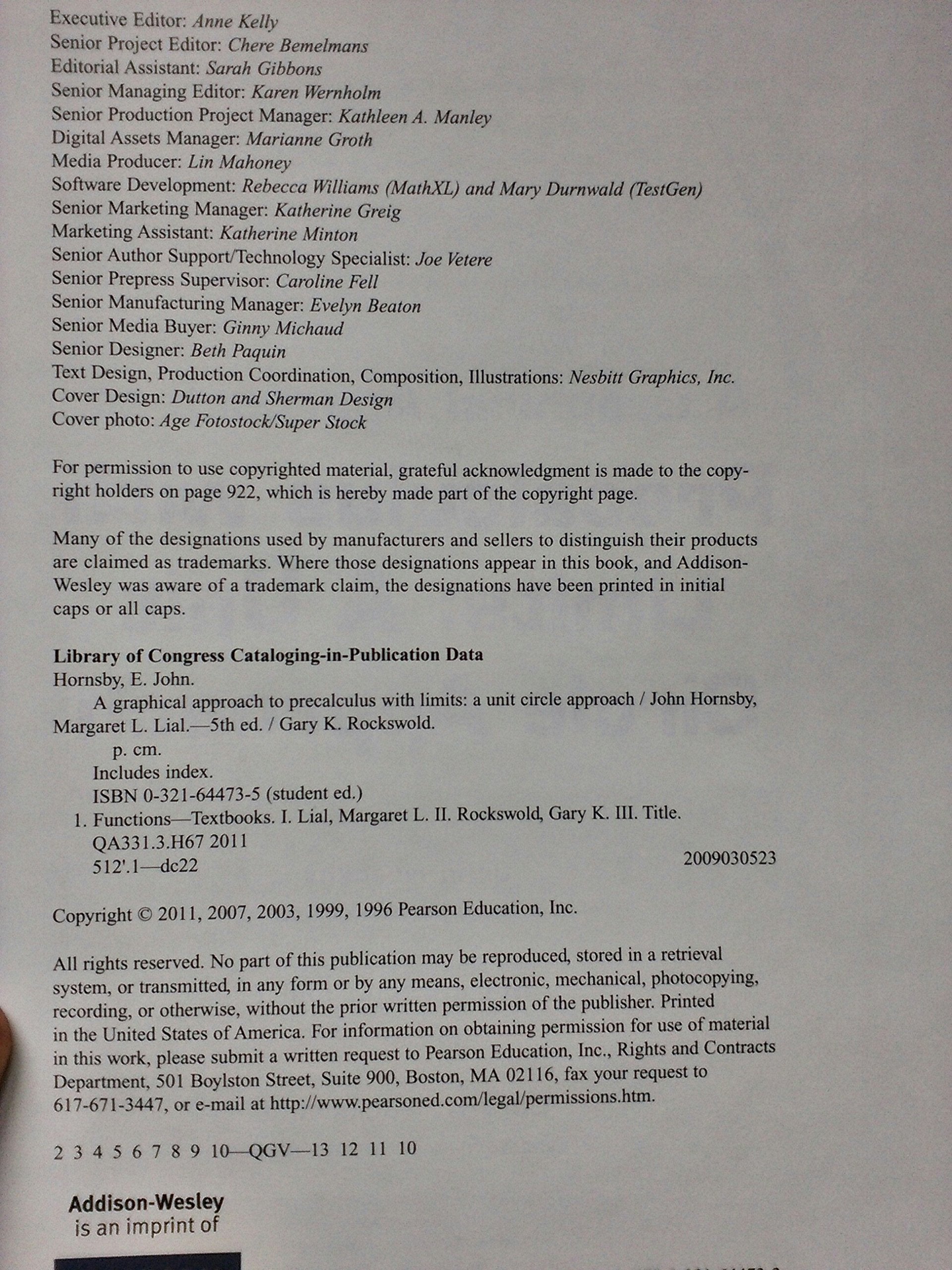 Graphical Approach to Precalculus with Limits: A Unit Circle Approach, A (5th Edition),New