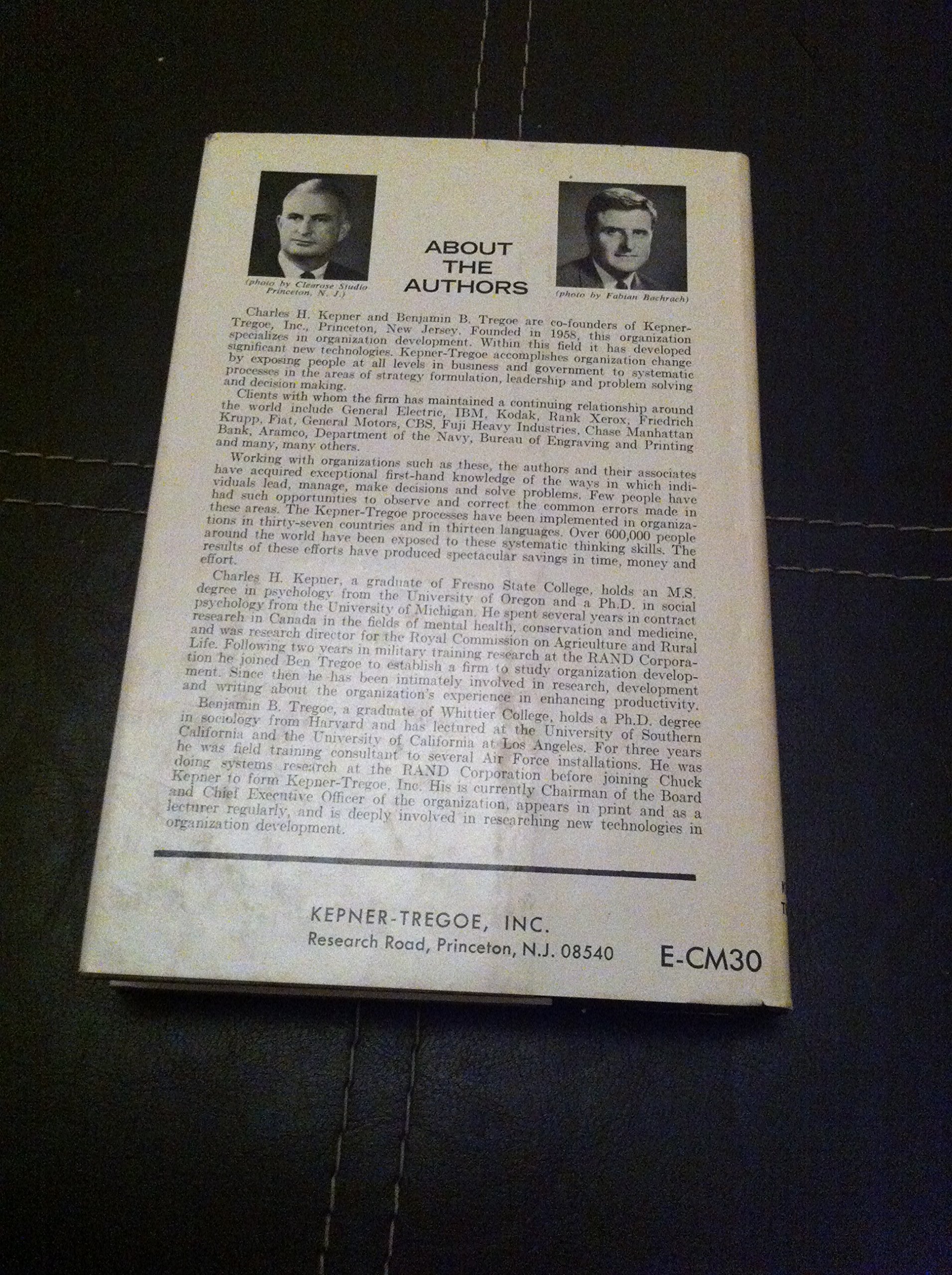 The Rational Manager: A Systematic Approach to Problem Solving and DecisionMaking,Used