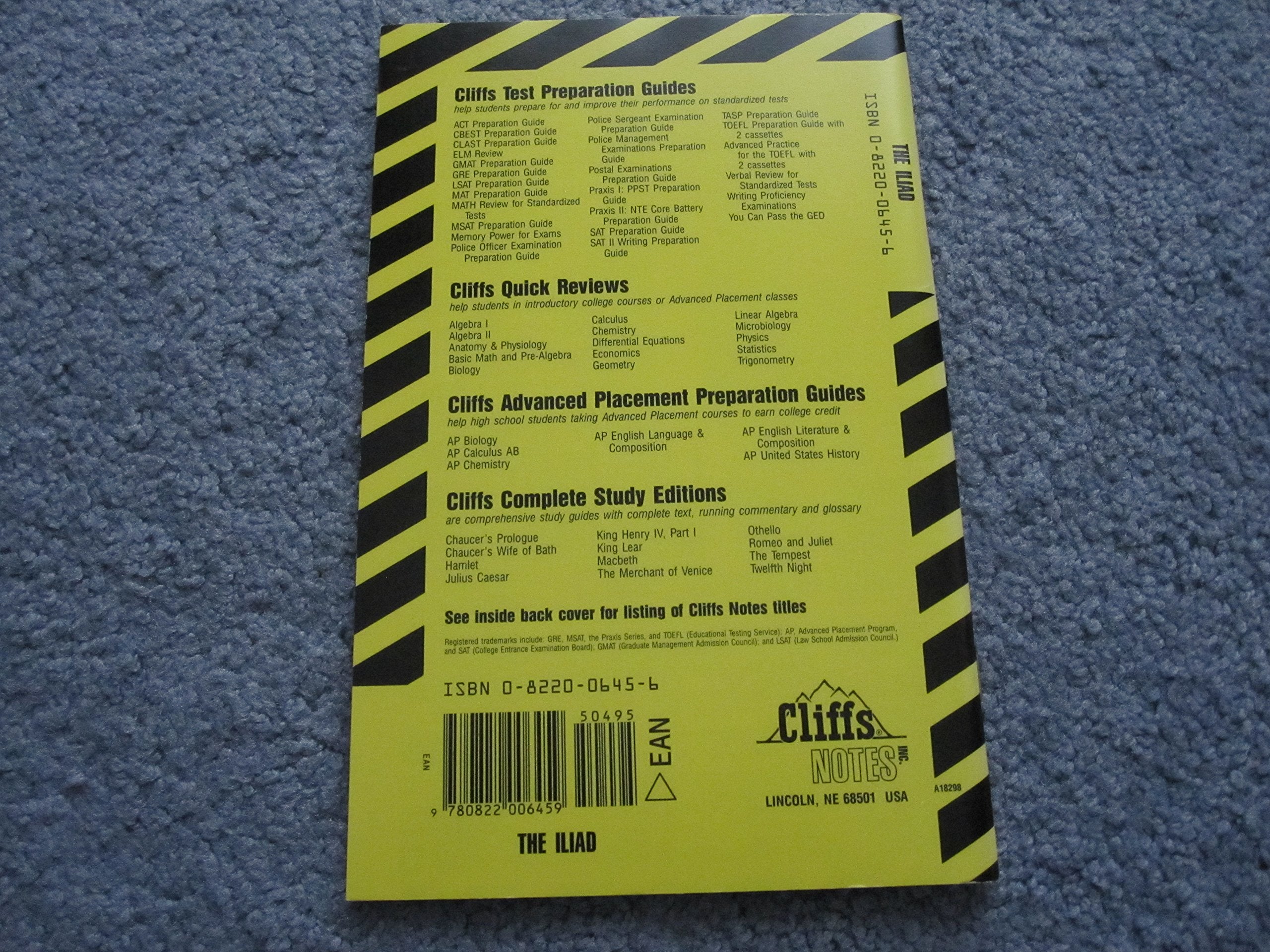 Homer'S Iliad (Cliffs Notes)