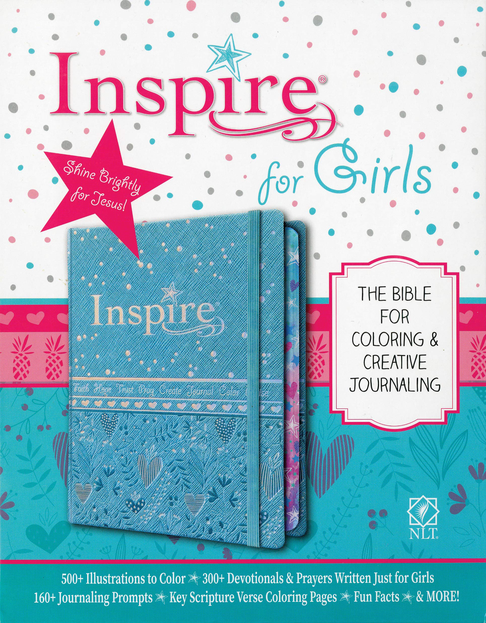 Tyndale Nlt Inspire Bible For Girls (Hardcover Leatherlike, Metallic Blue): Journaling And Coloring Bible For Kids  Over 500 Sc