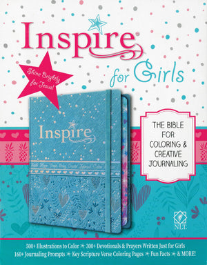 Tyndale Nlt Inspire Bible For Girls (Hardcover Leatherlike, Metallic Blue): Journaling And Coloring Bible For Kids  Over 500 Sc