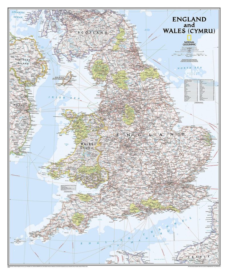 National Geographic England and Wales Wall Map  Classic (30 x 36 in) (National Geographic Reference Map),Used