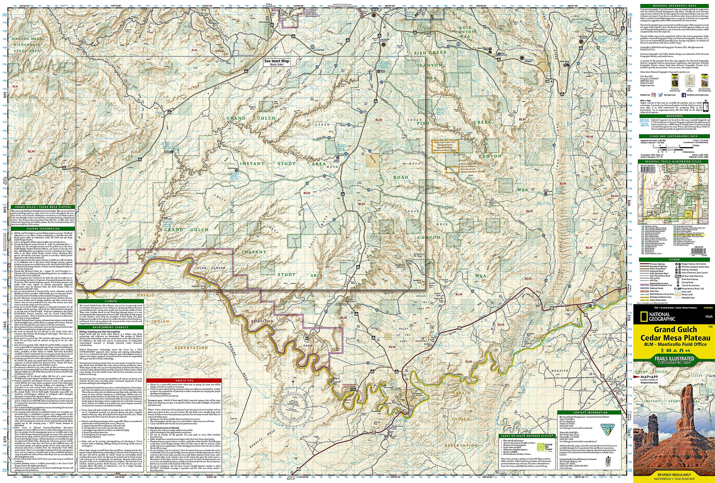 Grand Gulch, Cedar Mesa Plateau Map [BLM  Monticello Field Office] (National Geographic Trails Illustrated Map, 706),Used