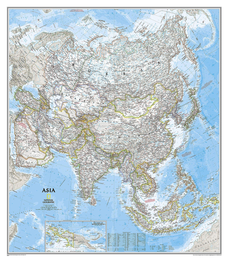National Geographic Asia Wall Map  Classic  Laminated (33.25 x 38 in) (National Geographic Reference Map),New