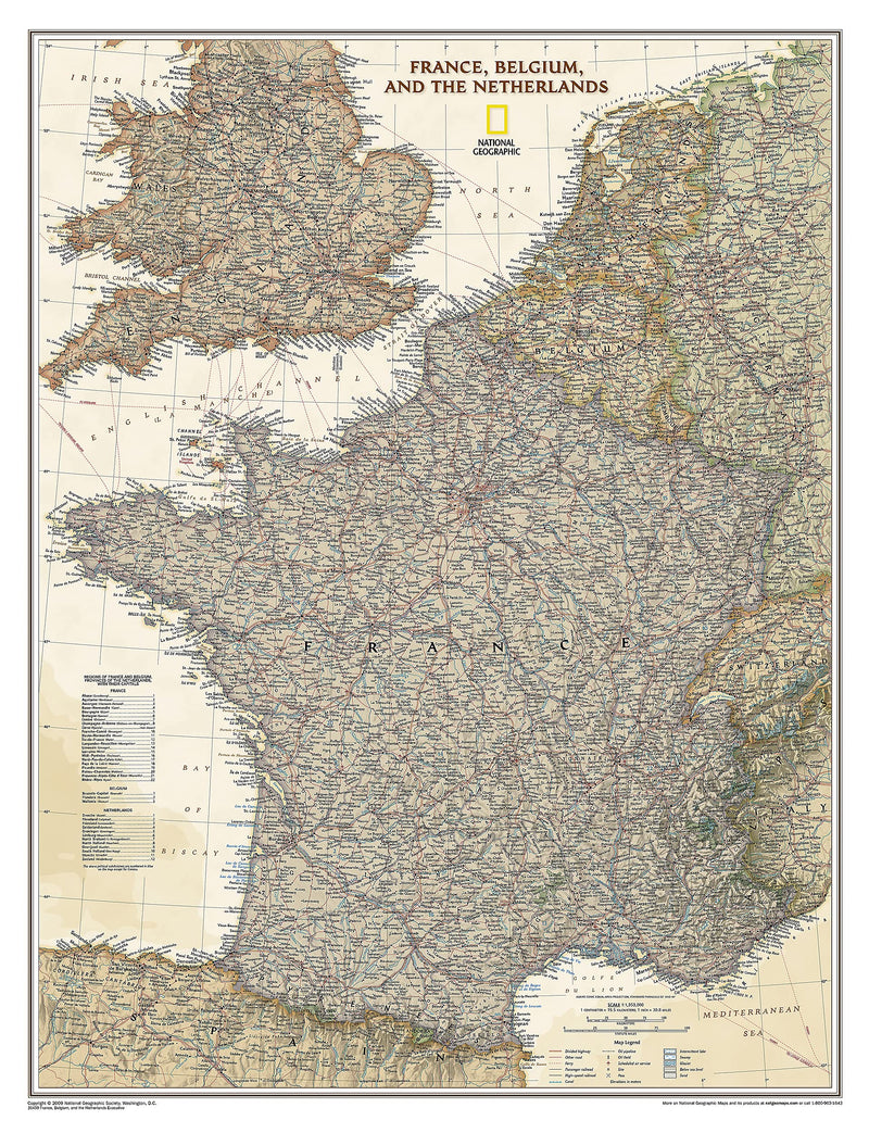 National Geographic: France, Belgium, and The Netherlands Executive Wall Map (23 x 30 inches) (National Geographic Reference Map,Used