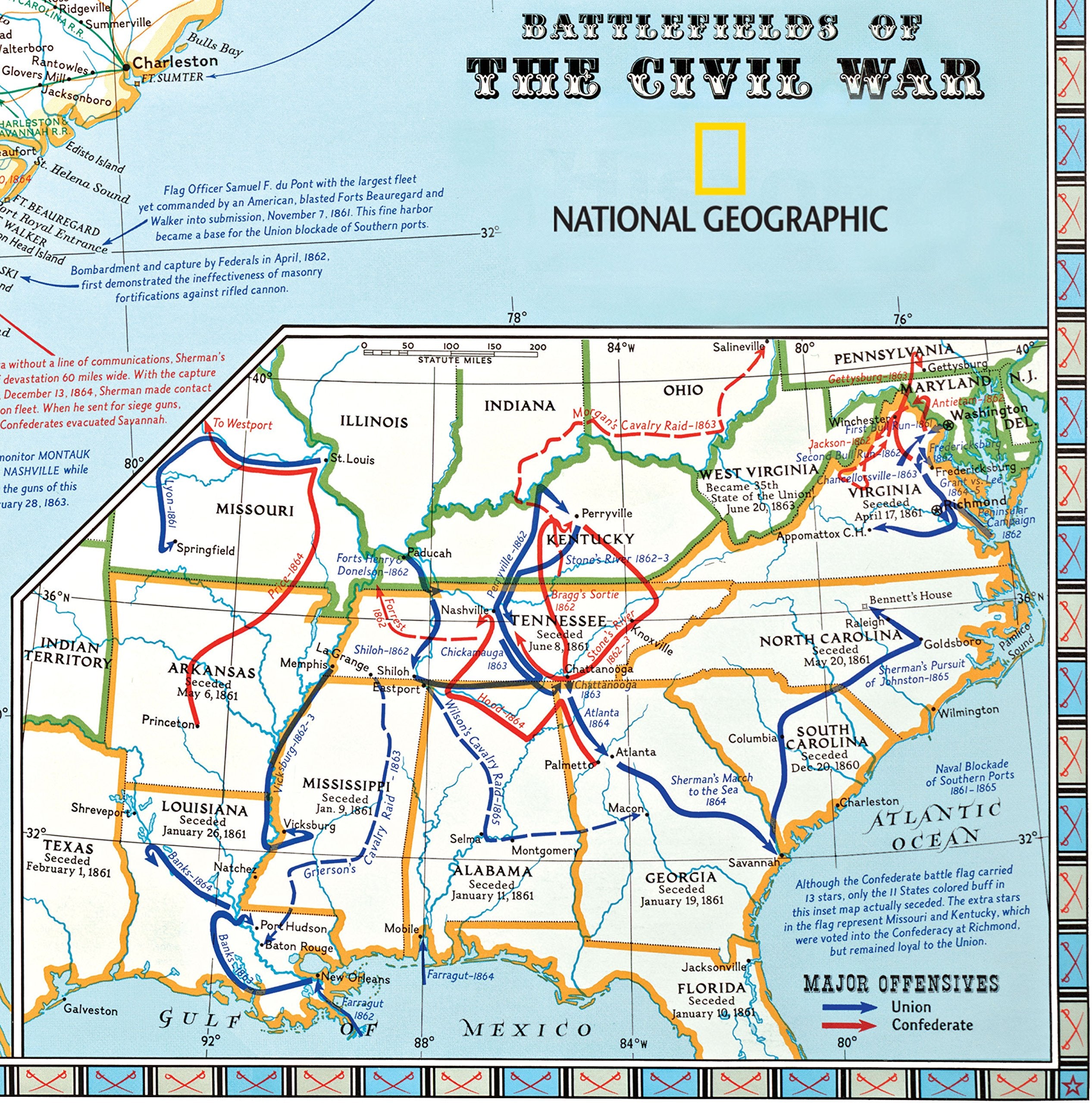 Battlefields of the Civil War Map,New