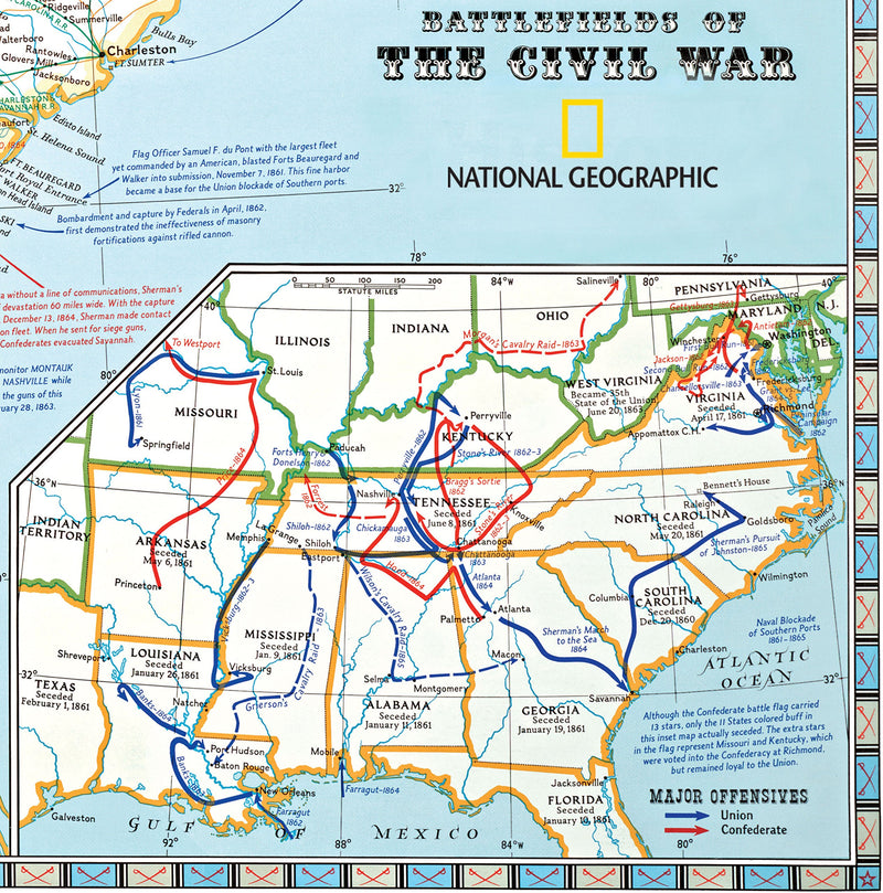 Battlefields of the Civil War Map,New