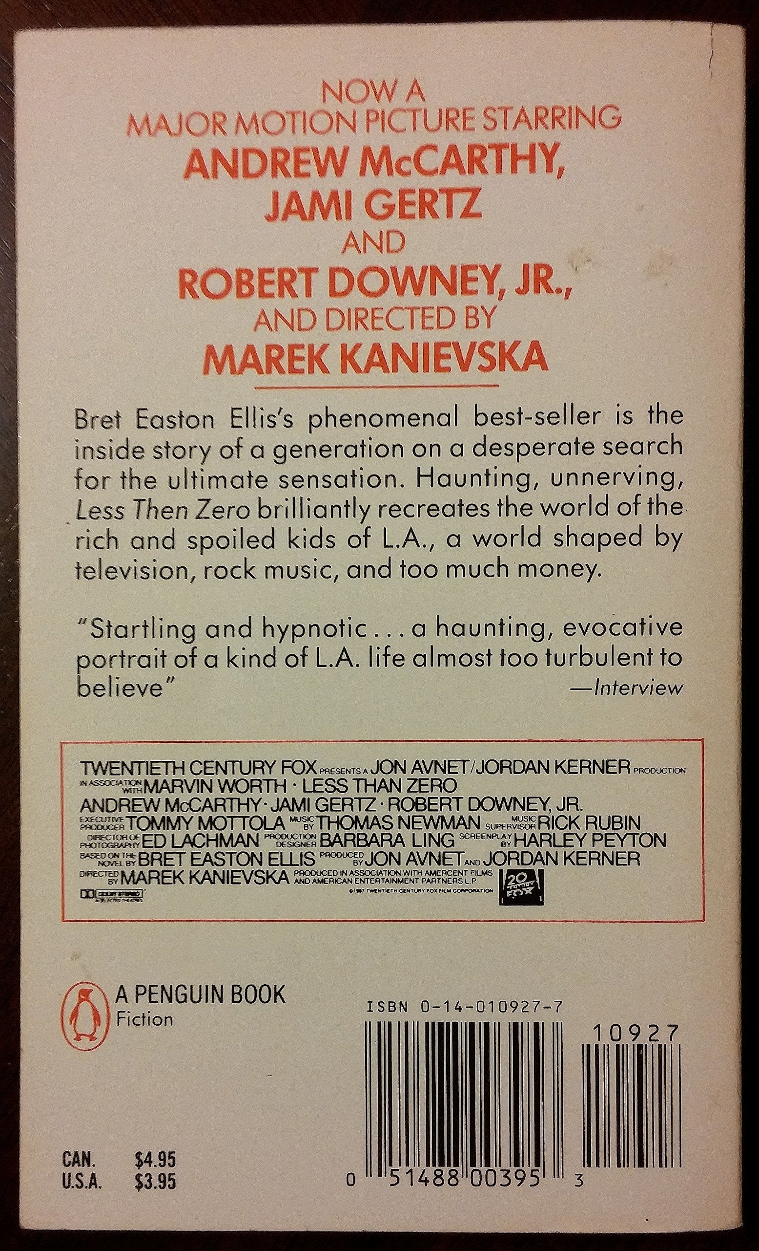 Less than Zero: Tie In Edition,Used