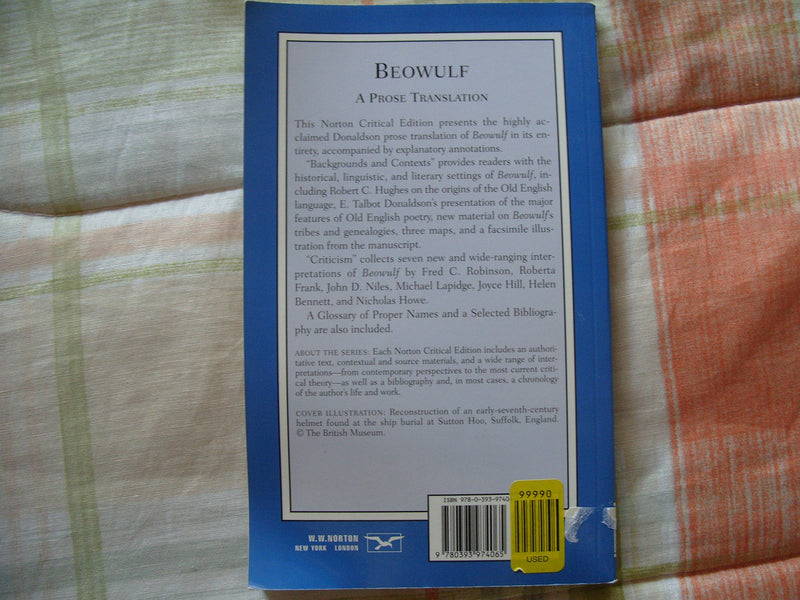 Beowulf: A Prose Translation: A Norton Critical Edition (Norton Critical Editions),Used
