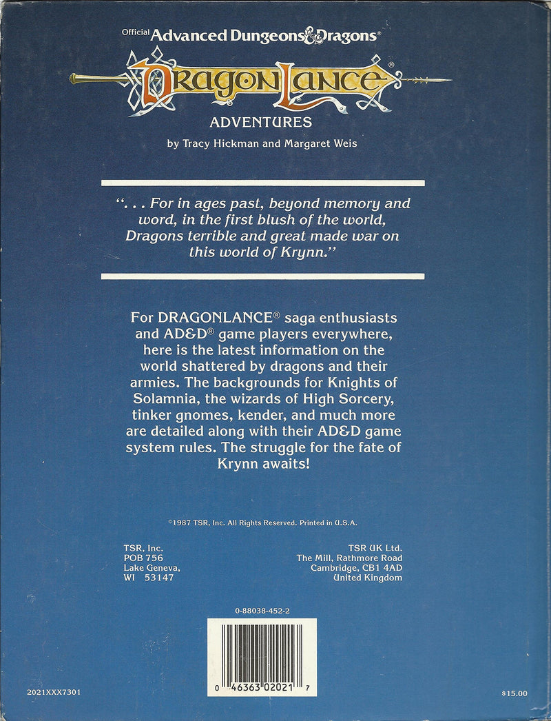 Dragonlance Adventures (Advanced Dungeons And Dragons)
