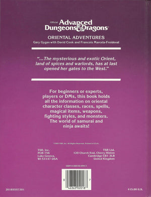 Oriental Adventures: The Rulebook For Ad&D Game Adventures In The Mystical World Of The Orient (Official Advanced Dungeons & Dra,New