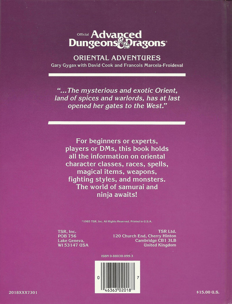 Oriental Adventures: The Rulebook For Ad&D Game Adventures In The Mystical World Of The Orient (Official Advanced Dungeons & Dra,New