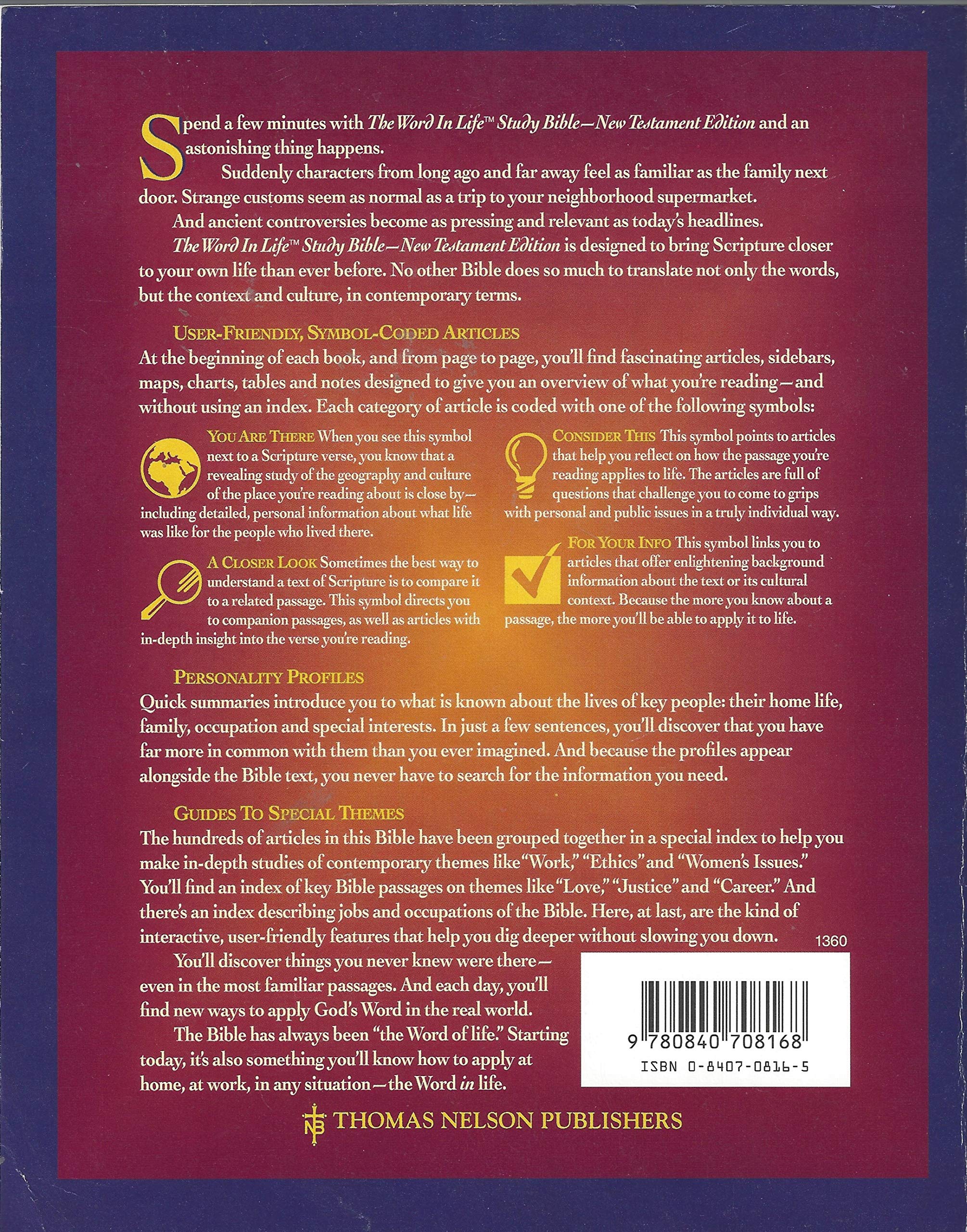 The Word in Life Study Bible  New Testament Edition  New Revised Standard Version,Used