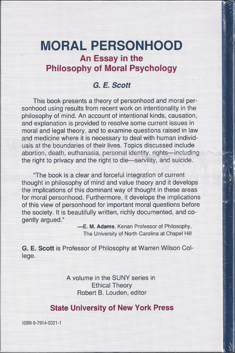 Moral Personhood: An Essay in the Philosophy of Moral Psychology (Suny Ethical Theory),Used
