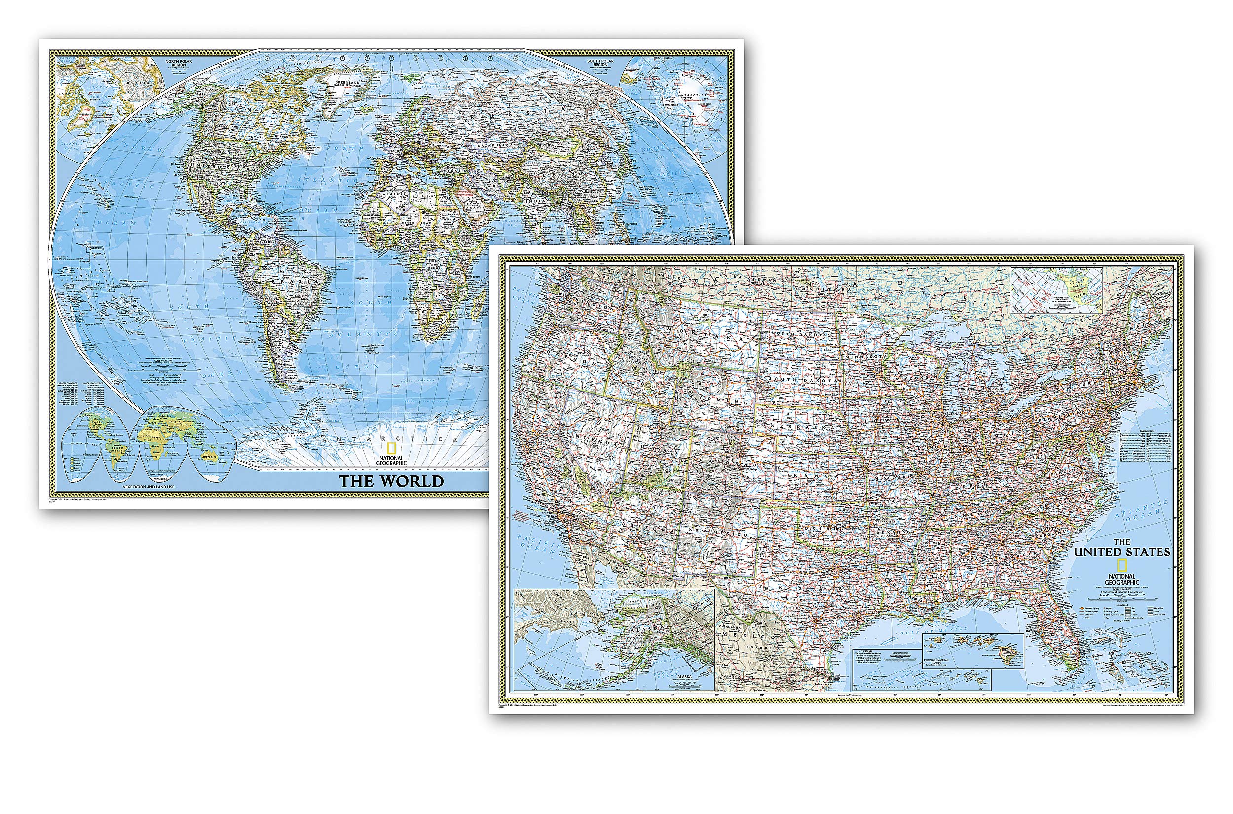 National Geographic World and United States Maps  Classic (Poster Size: 36 x 24 in) [Map Pack Bundle] (National Geographic Refe,Used