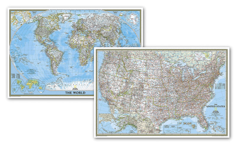 National Geographic World and United States Maps  Classic (Poster Size: 36 x 24 in) [Map Pack Bundle] (National Geographic Refe,Used