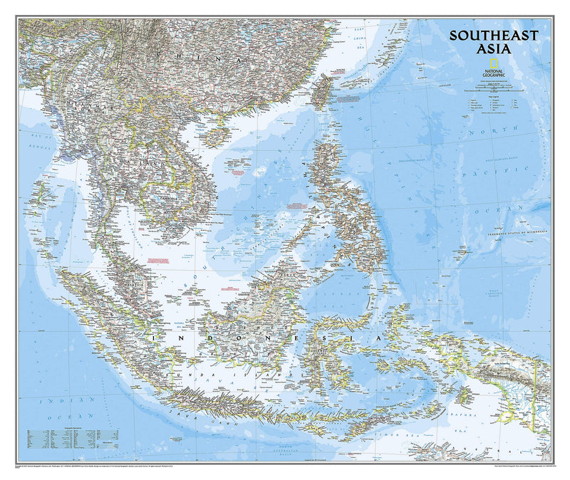National Geographic Southeast Asia Wall Map  Classic (38 x 32 in) (National Geographic Reference Map),Used