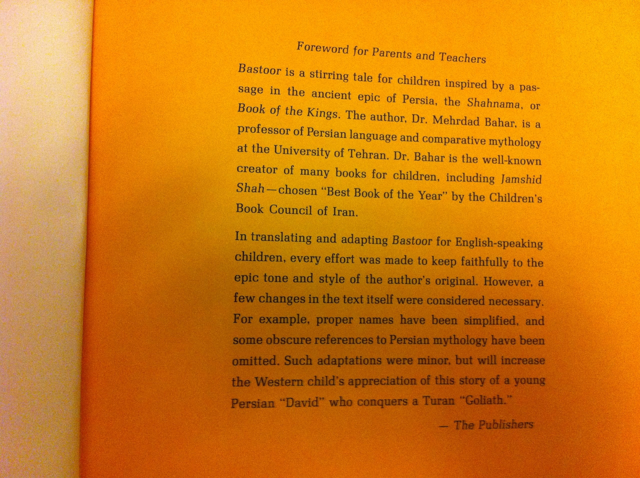 Bastoor: An Original Persian Folk Story,Used