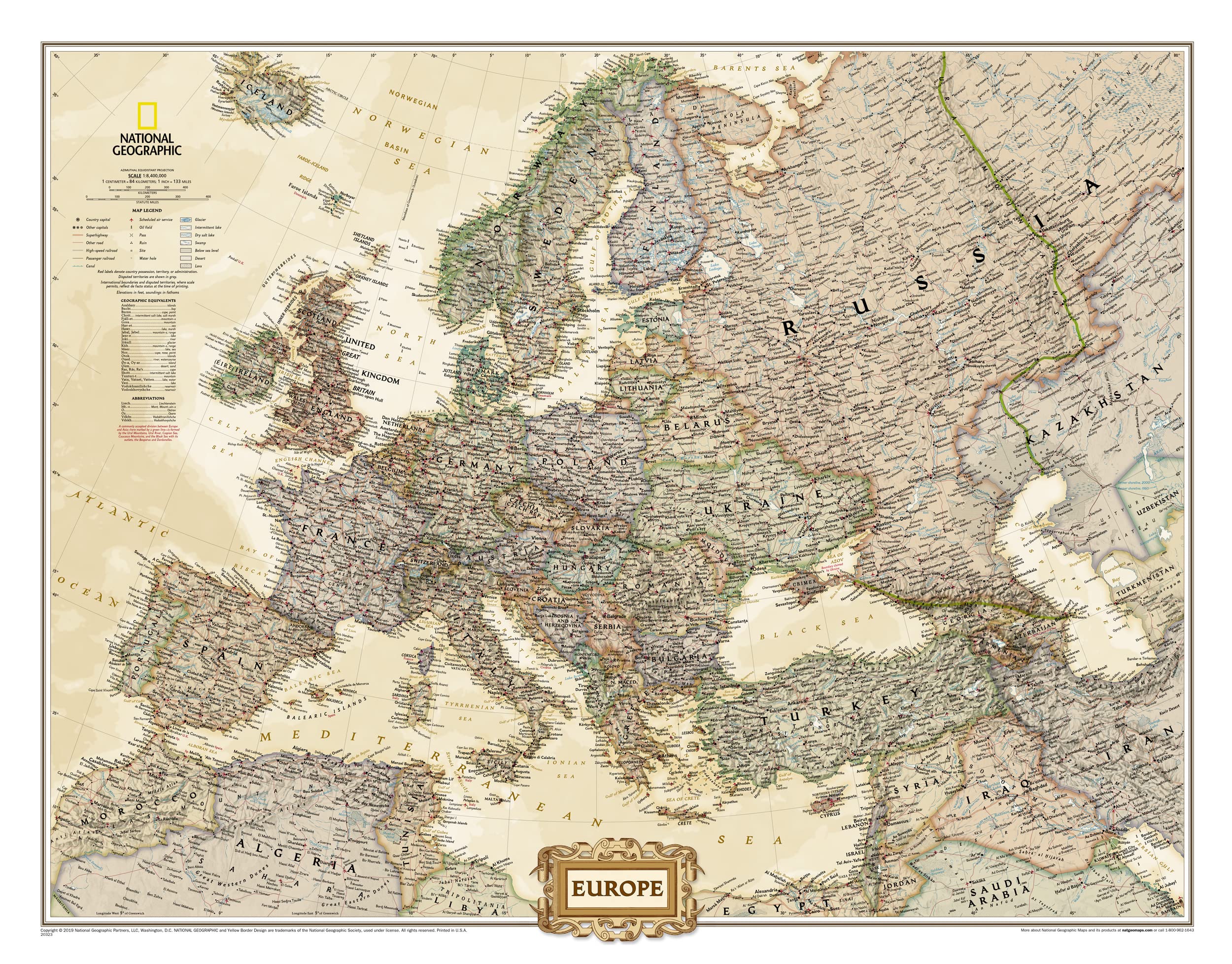 National Geographic Europe Wall Map  Executive  Laminated (30.5 x 23.75 in) (National Geographic Reference Map),Used