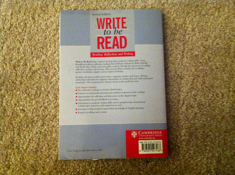Write to be Read Student's Book: Reading, Reflection, and Writing (Cambridge Academic Writing Collection),Used