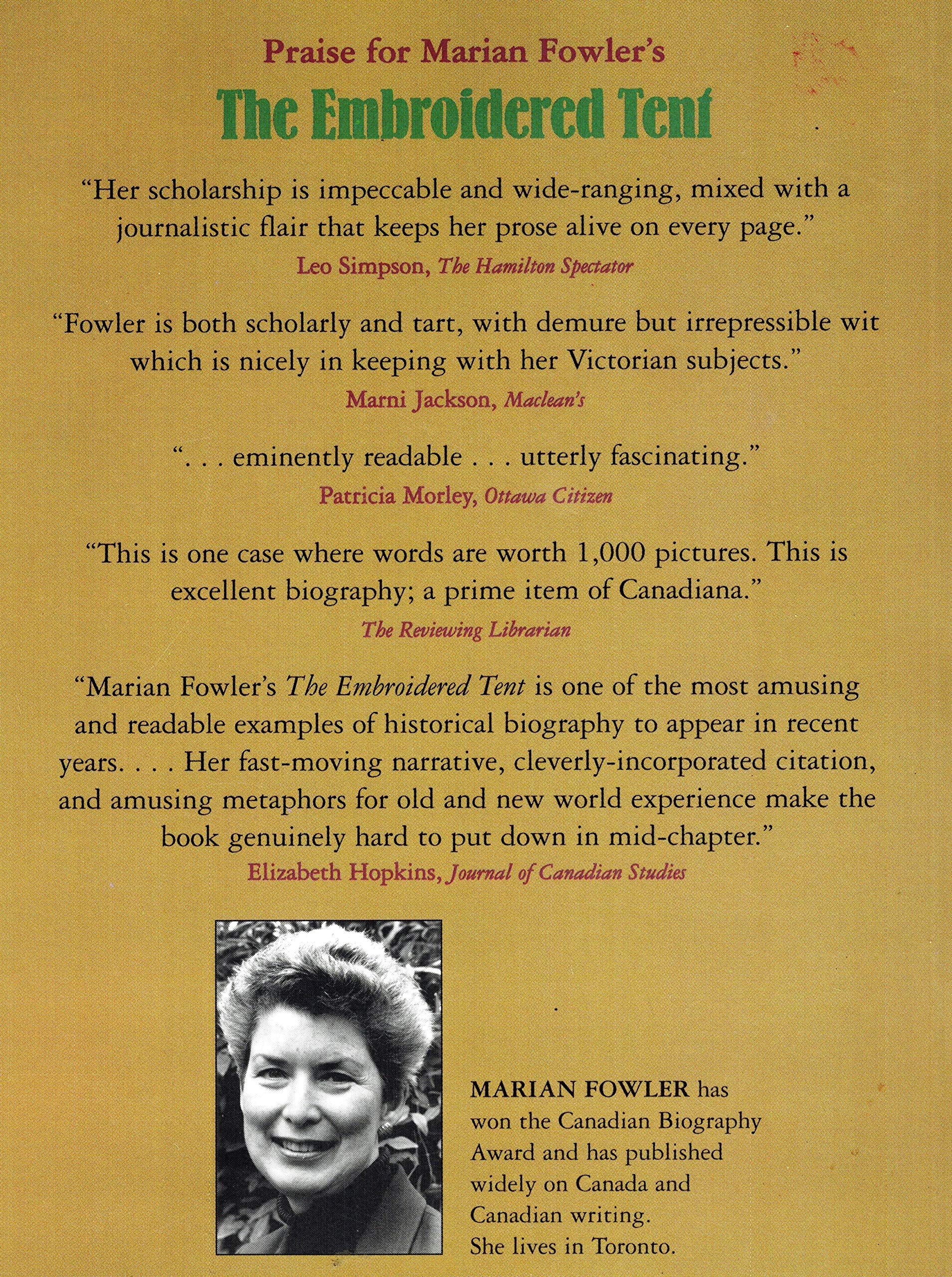 Embroidered Tent: Five Gentlewomen in Early Canada,Used