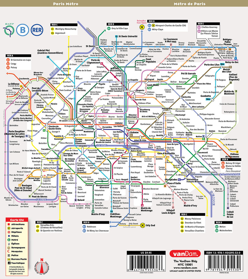 StreetSmart? Paris Map by VanDam  City Street Map of Paris, France  Laminated folding pocket size city travel and Metro map wi,New