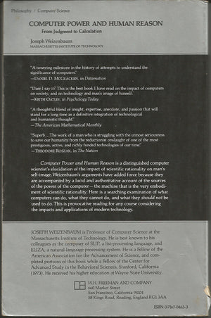 Computer Power and Human Reason: From Judgment to Calculation,Used
