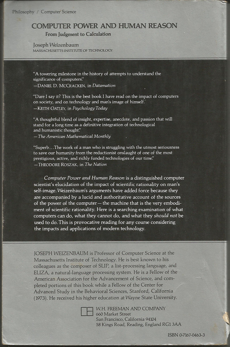 Computer Power and Human Reason: From Judgment to Calculation,Used