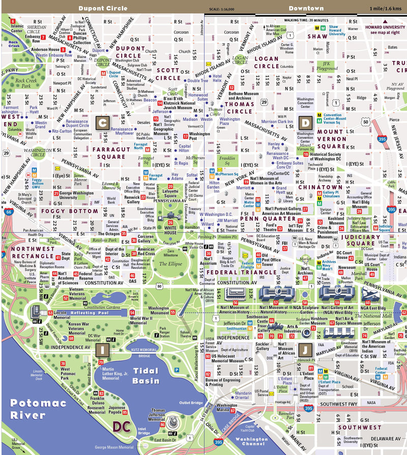 StreetSmart Washington DC by VanDam  Laminated City Street pocket map with all museums, sights, monuments, government building,Used