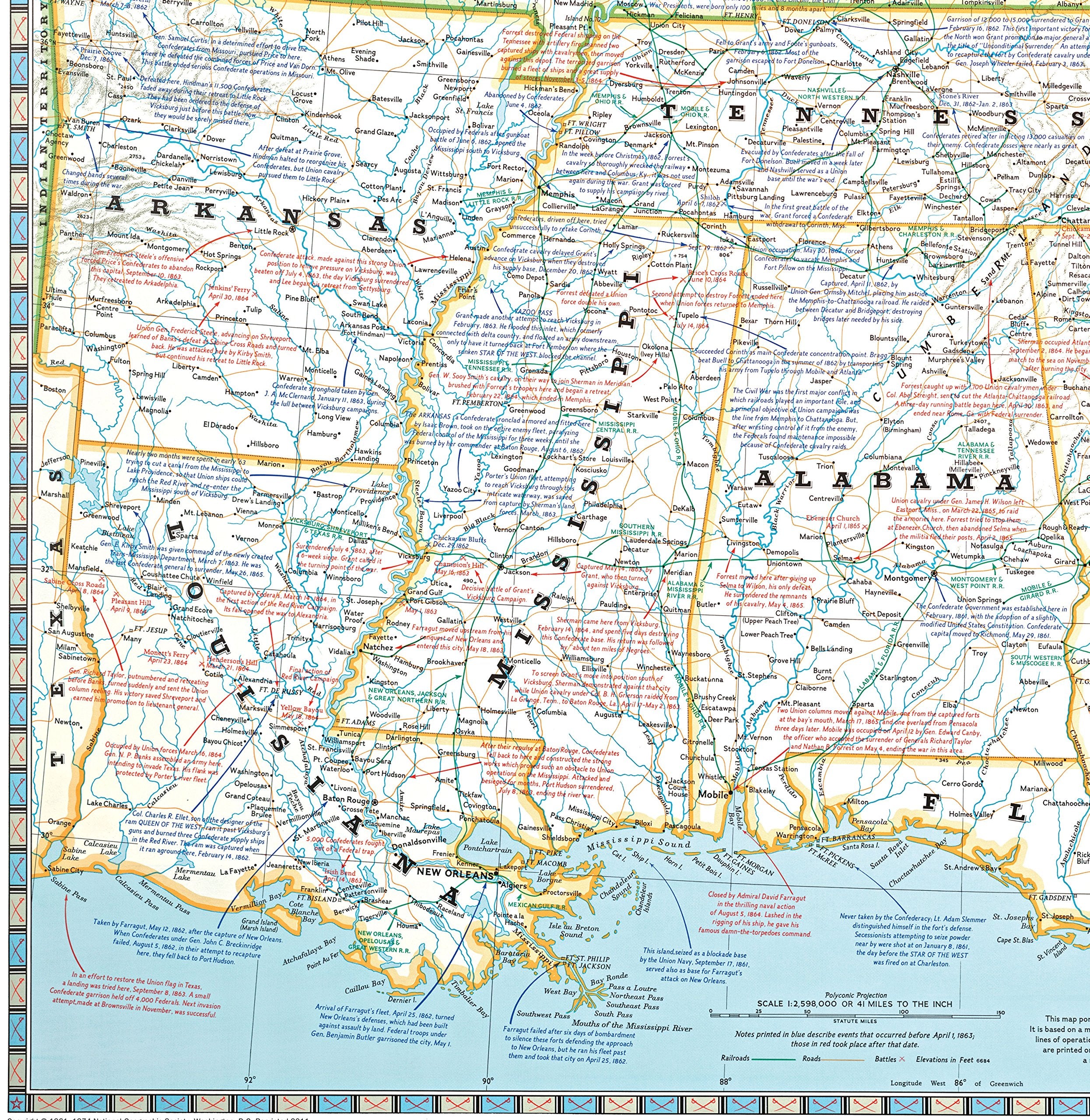 Battlefields of the Civil War Map,New