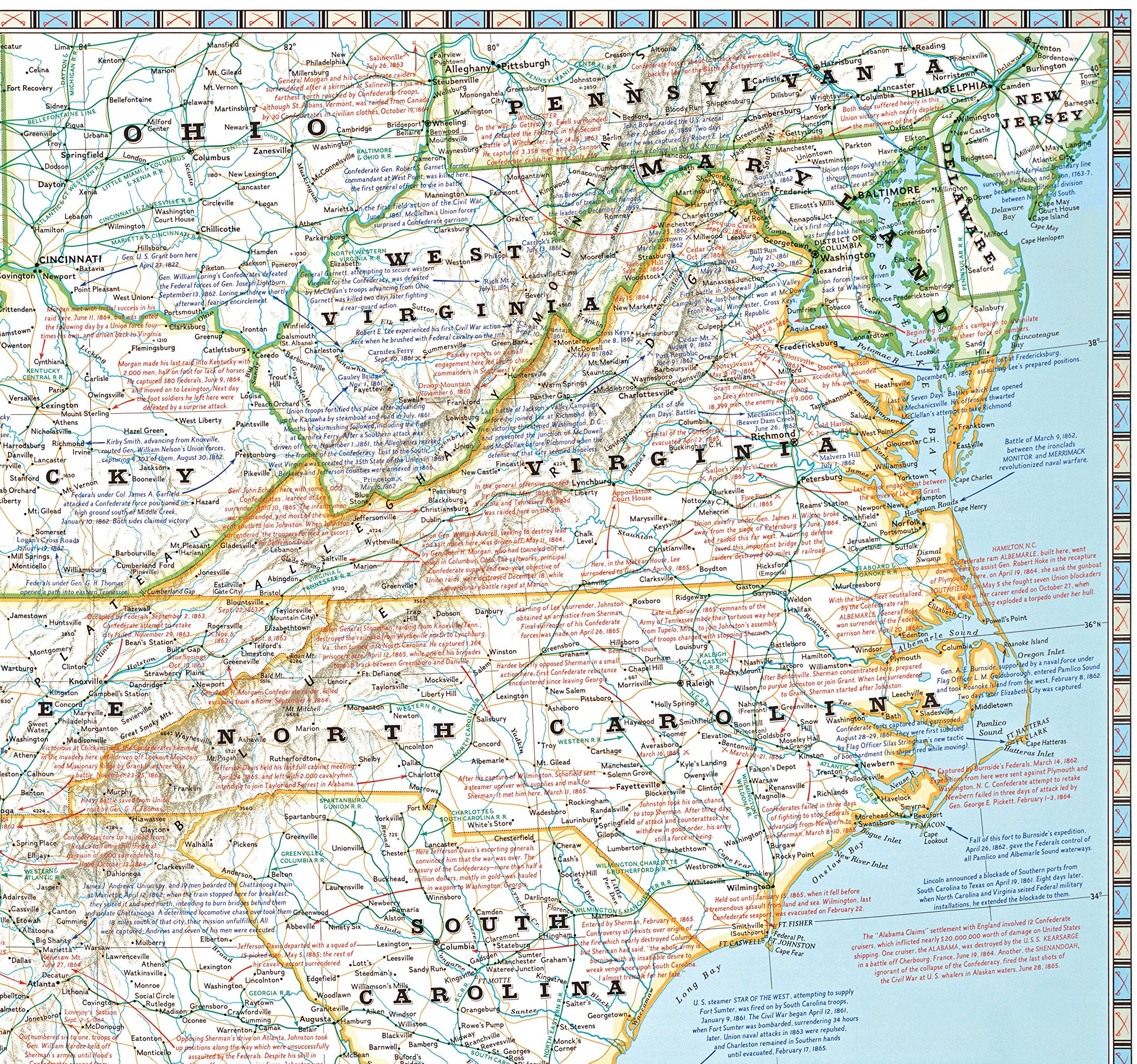 Battlefields of the Civil War Map,New